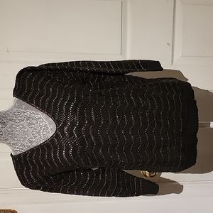 Cuddle Knit Black Gold Metallic See Through Long Sleeve PullOver Sweater New